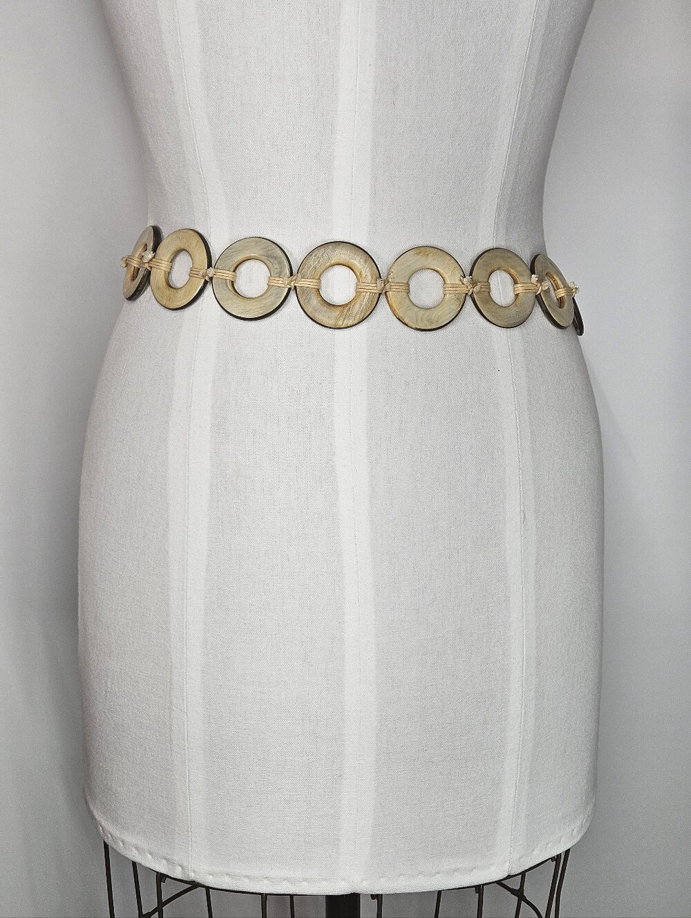 Coconut Ring Max 40" Belt Handcrafted Brass Chain Hook Makau Island Tribal - Picture 7 of 9